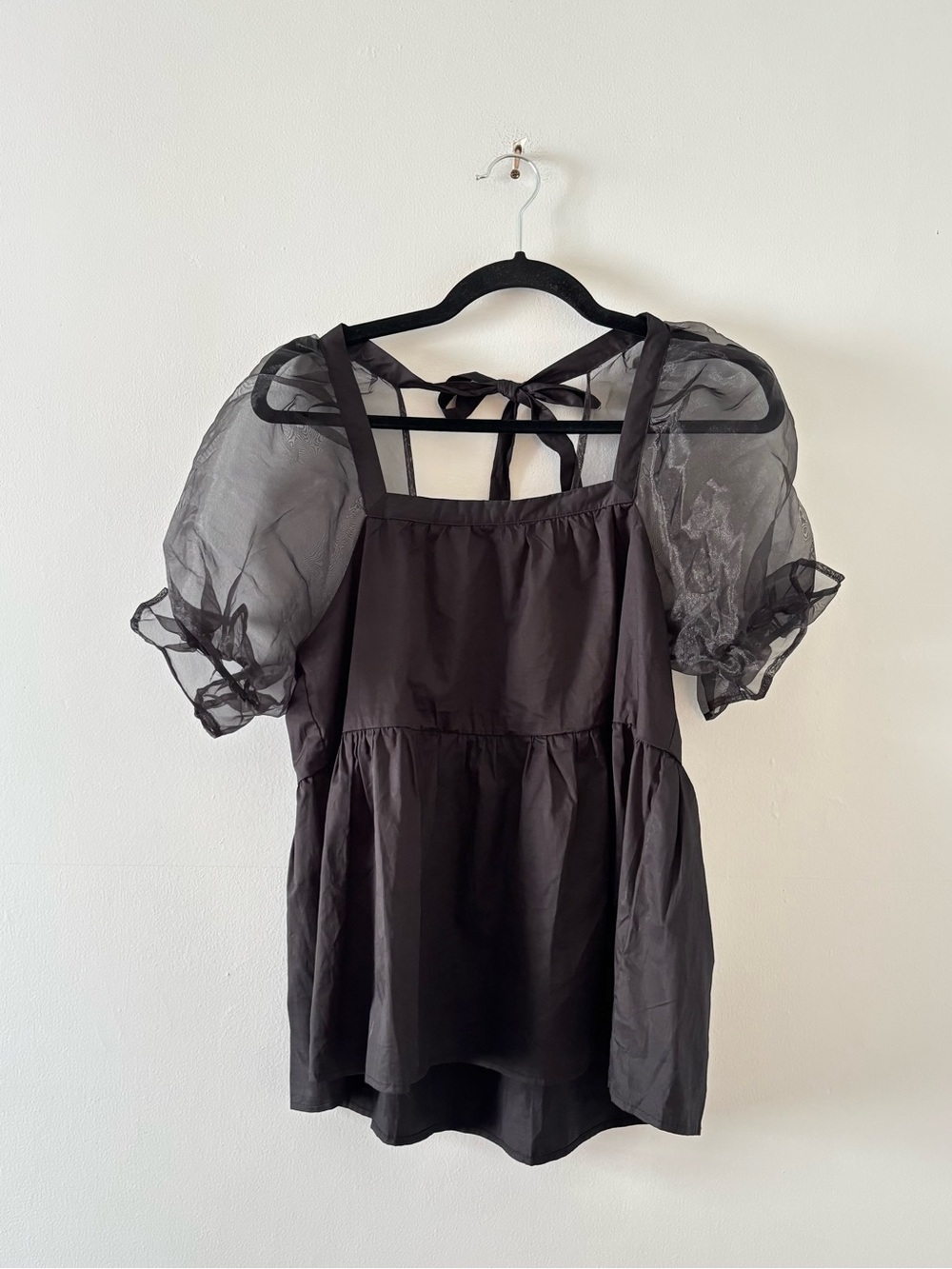 Pomander Place Tinsley Sheer Puff Sleeve Blouse Tie Back Babydoll Tuckernuck